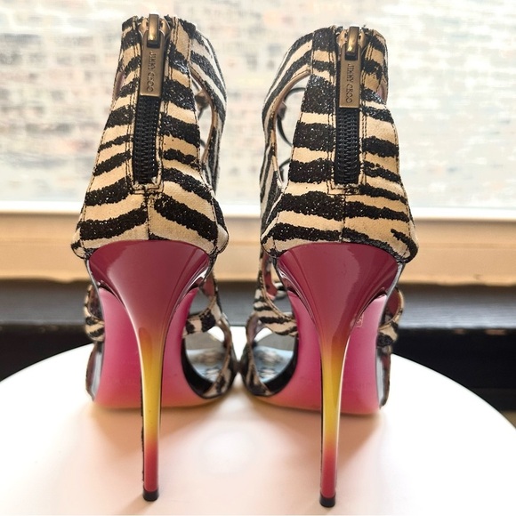 🌺 JIMMY CHOO ROB PRUITT🌺 Diffuse Glitter Zebra Print sandals size 37.5 - Picture 12 of 15